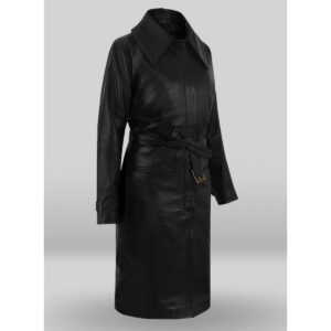 Black Leather Trench Coat for Women