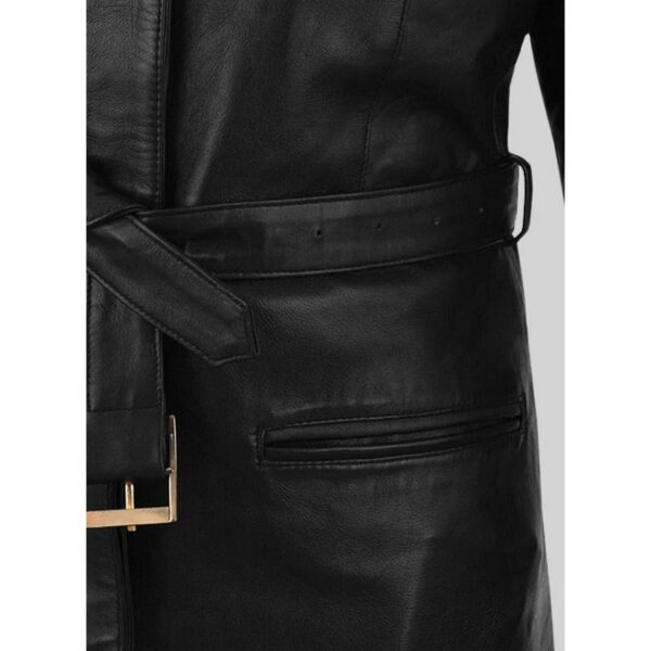 Black Leather Trench Coat for Women