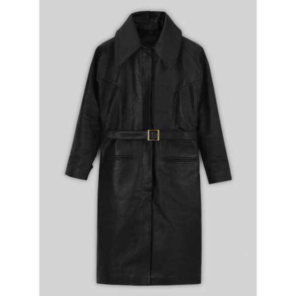 Black Leather Trench Coat for Women