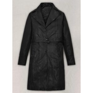 Black Leather Trench Coat for Women