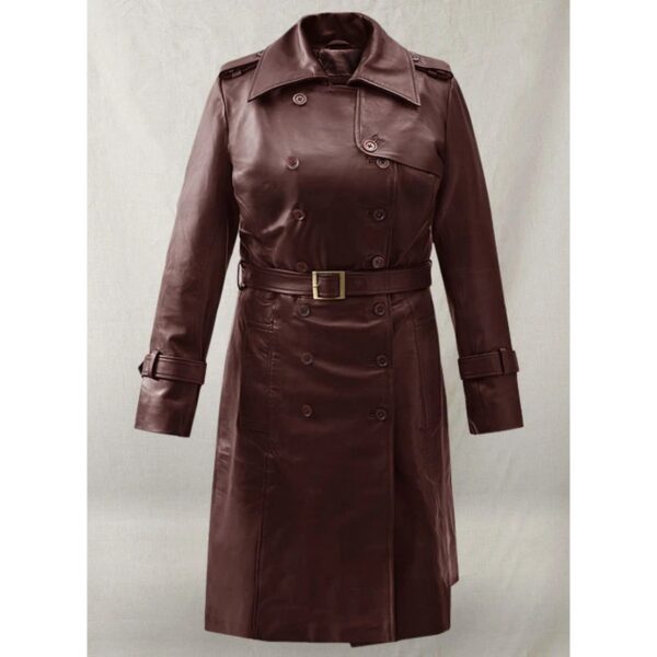 Burgundy Leather Trench Coat for Women