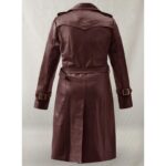 Burgundy Leather Trench Coat for Women