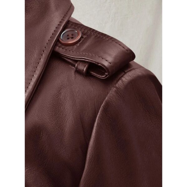 Burgundy Leather Trench Coat for Women