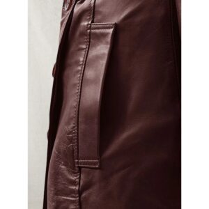 Burgundy Leather Trench Coat for Women