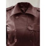 Burgundy Leather Trench Coat for Women