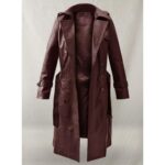 Burgundy Leather Trench Coat for Women