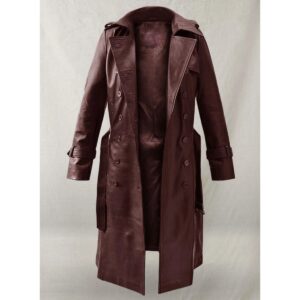 Burgundy Leather Trench Coat for Women