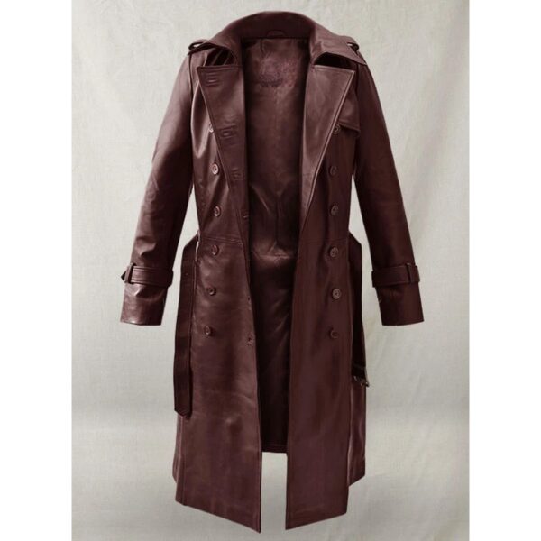 Burgundy Leather Trench Coat for Women