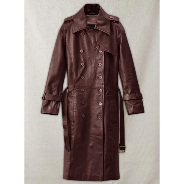 Burgundy Leather Trench Coat for Women