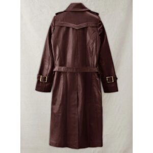 Burgundy Leather Trench Coat for Women