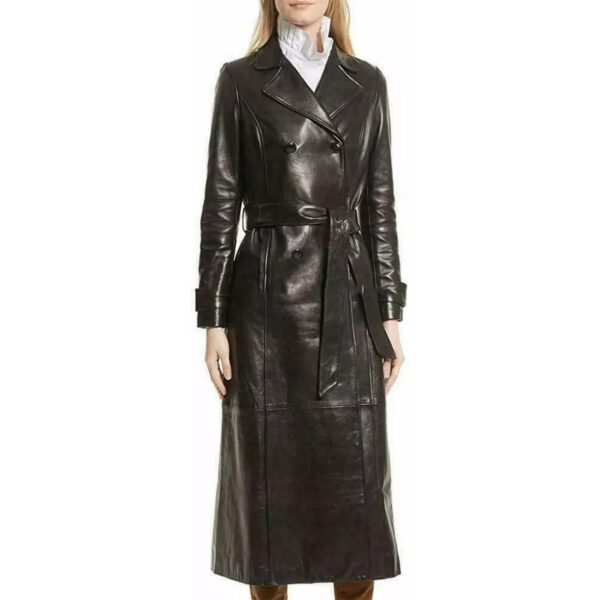 Black Leather Trench Coat for Women