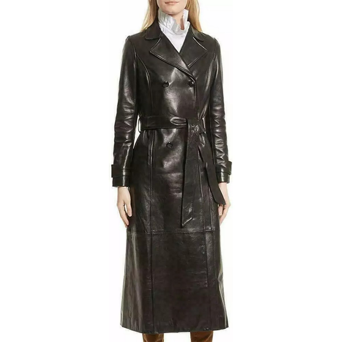 Black Leather Trench Coat for Women