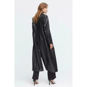 Black Leather Trench Coat for Women