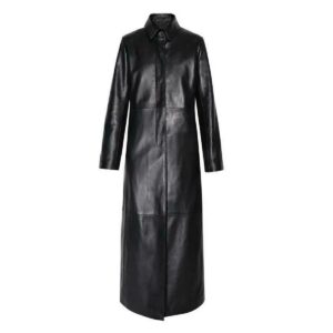 Black Leather Trench Coat for Women