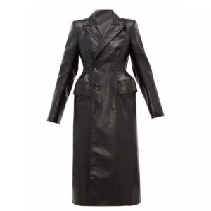 Black Leather Trench Coat for Women