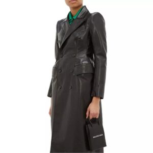 Black Leather Trench Coat for Women