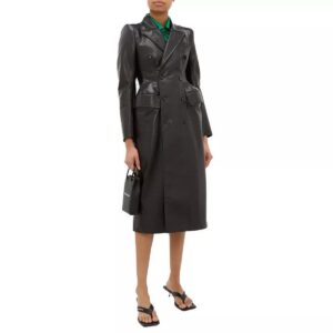 Black Leather Trench Coat for Women