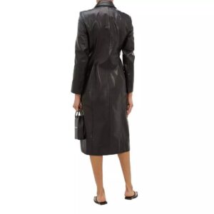 Black Leather Trench Coat for Women