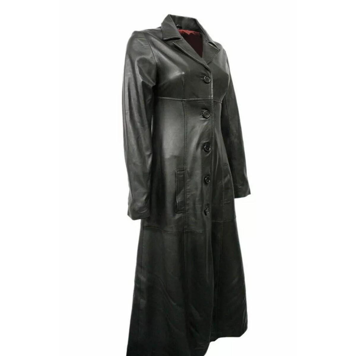 Black Leather Trench Coat for Women