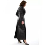 Black Leather Trench Coat for Women