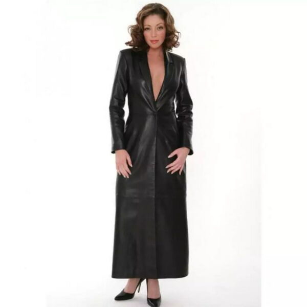 Black Leather Trench Coat for Women