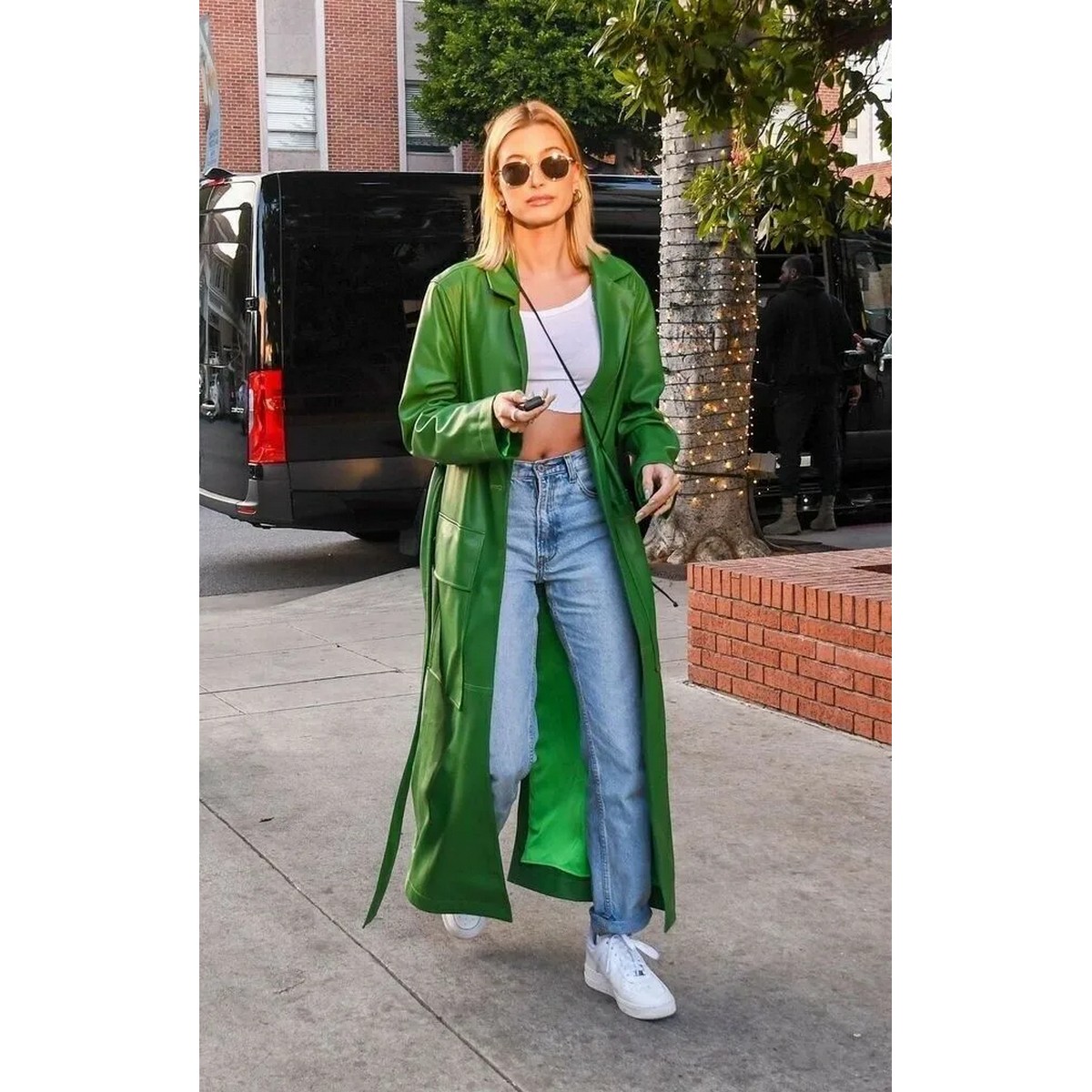 Green Leather Trench Coat for Women