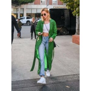 Green Leather Trench Coat for Women