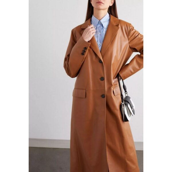 Dark Tan Leather Trench Coat for Women