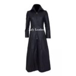 Black Leather Trench Coat for Women