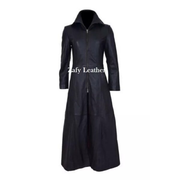 Black Leather Trench Coat for Women