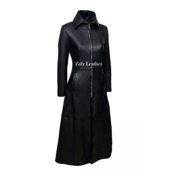 Black Leather Trench Coat for Women