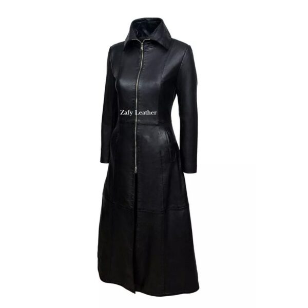 Black Leather Trench Coat for Women