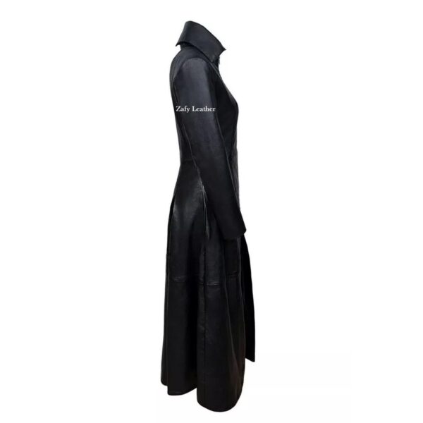 Black Leather Trench Coat for Women