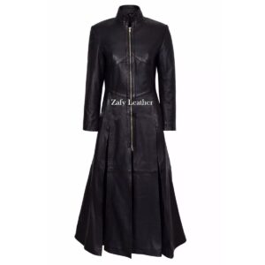 Black Leather Trench Coat for Women