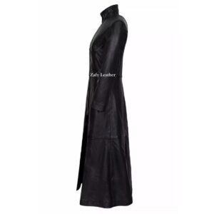 Black Leather Trench Coat for Women