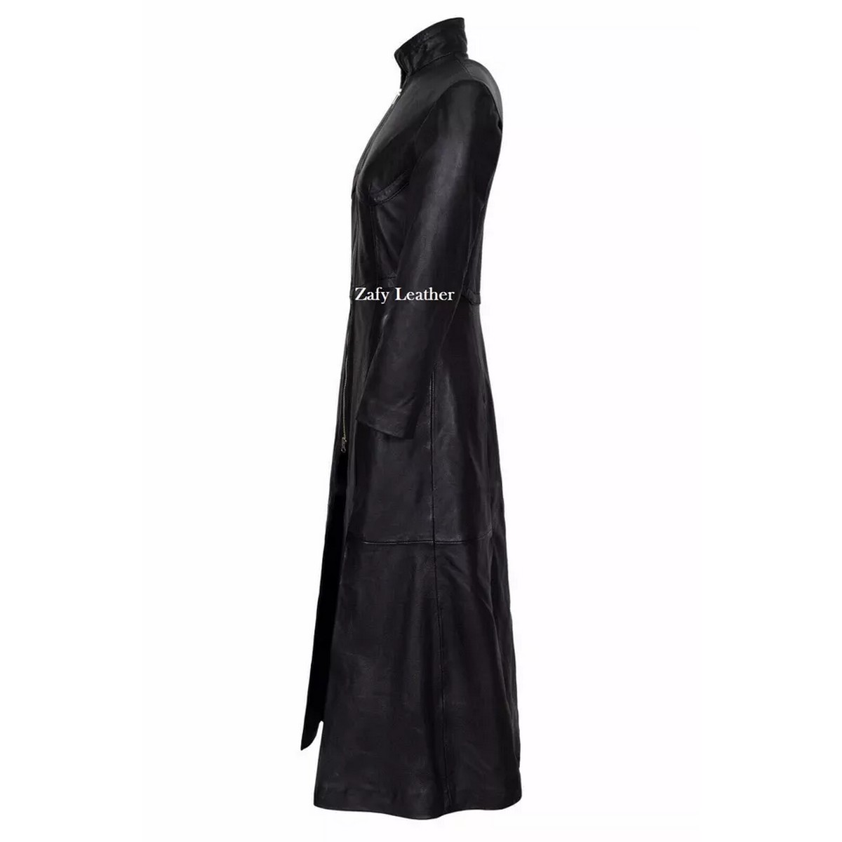 Black Leather Trench Coat for Women