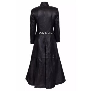 Black Leather Trench Coat for Women