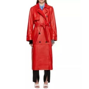 Red Leather Trench Coat for Women