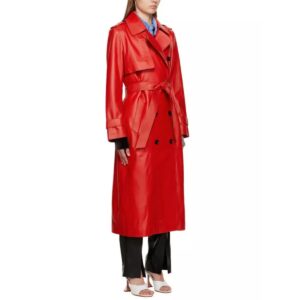 Red Leather Trench Coat for Women