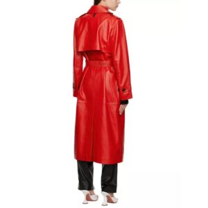 Red Leather Trench Coat for Women