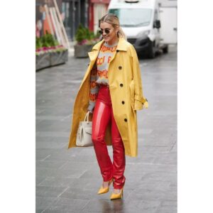 Yellow Leather Trench Coat for Women