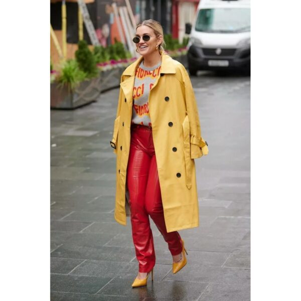 Yellow Leather Trench Coat for Women