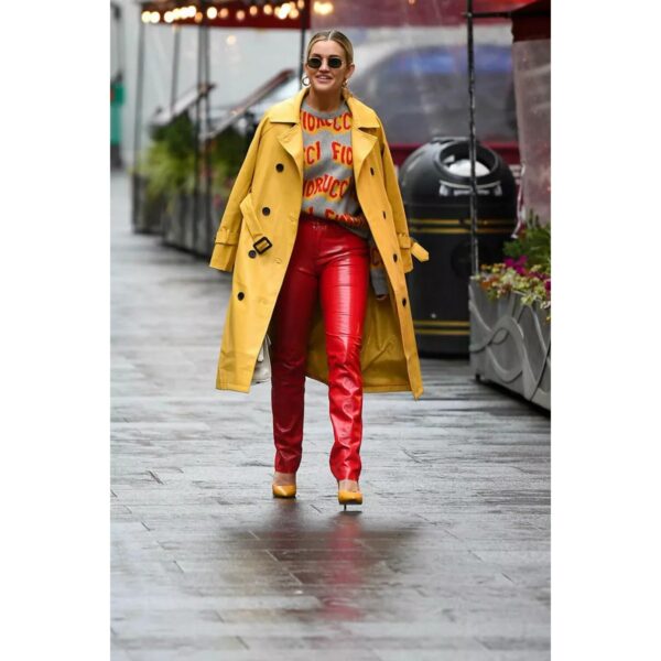 Yellow Leather Trench Coat for Women