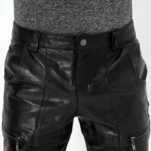 Men's Black Genuine Lambskin Real Leather Jeans Stylish Biker Overalls Men Leather Pant Pant - Image 1