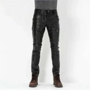 Men's Black Genuine Lambskin Real Leather Jeans Stylish Biker Overalls Men Leather Pant Pant - Image 3
