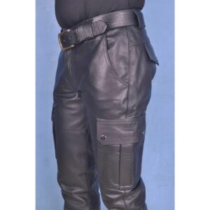 Men's Black Genuine Lambskin Real 100% Premium Leather Cargo Style Leather Pant Men Leather Cargo Pant - Image 1