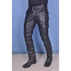 Men's Black Genuine Lambskin Real 100% Premium Leather Cargo Style Leather Pant Men Leather Cargo Pant - Image 2