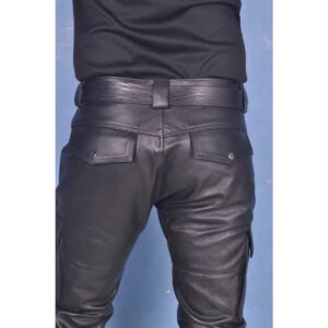 Men's Black Genuine Lambskin Real 100% Premium Leather Cargo Style Leather Pant Men Leather Cargo Pant - Image 5