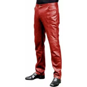 Men's Dark Red Leather Pant Genuine Lambskin Slim Fit Casual Formal Wear Leather Pant - Image 1