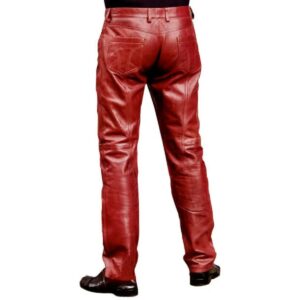 Men's Dark Red Leather Pant Genuine Lambskin Slim Fit Casual Formal Wear Leather Pant - Image 2